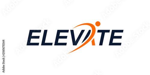 Typography text elevate with human people for leadership logo design