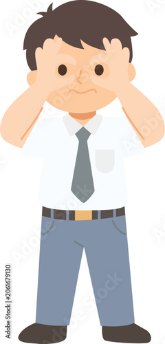 flat illustration of high school boy with pose
