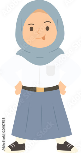flat illustration of high school girl with pose
