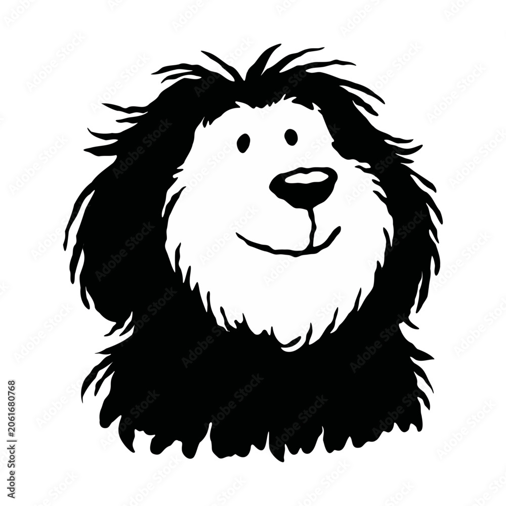 Fototapeta premium Cute Fluffy Dog Face Silhouette Vector Illustration