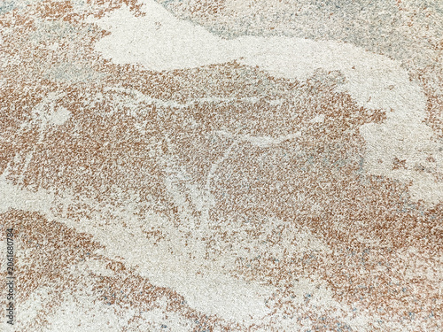 Abstract grunge carpet texture background with rough fibrous surface pattern. Vintage rustic floor rug fabric backdrop for graphic design copy space.