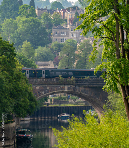 Train Crossing the River in Historic Bath, England