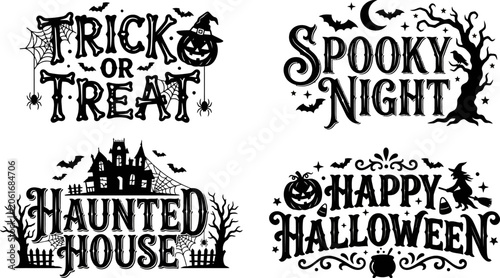 Tableau sur toile Halloween themed graphic designs with spooky text and symbols for trick or treat