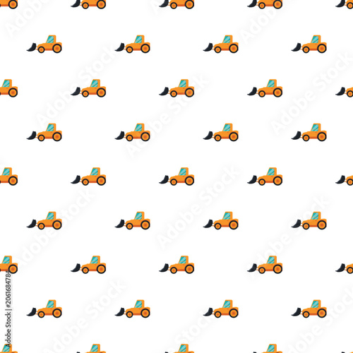 Slika na platnu Repeating cute cartoon bulldozers creating a seamless background pattern