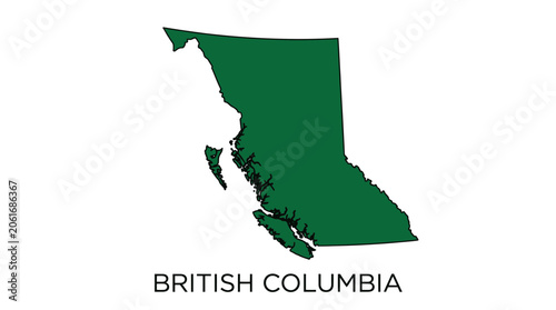 Outline Map of British Columbia, Canada - Green Silhouette on White Background