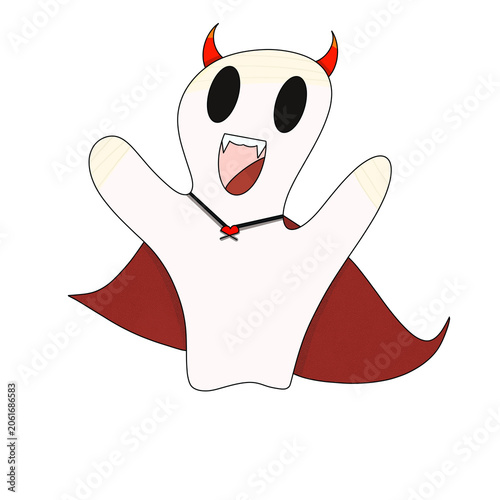 Halloween Ghost Character with Red Cape Illustration