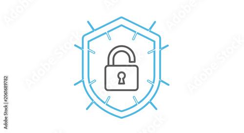 Billede på lærred Durga protect lion with shield and padlock combination minimal illustration