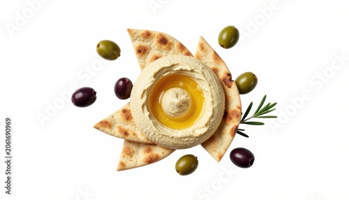 Delicious hummus and pita platter mediterranean cuisine food photography minimalist style top view healthy eating concept