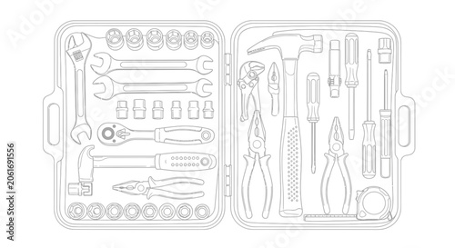 Photos A collection of various tools neatly organized inside an open toolbox