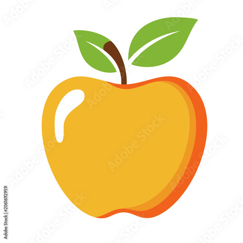 Flat design apple icon with leaf and stem