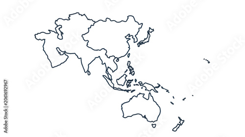 Outline map of Asia and Oceania, continents, world geography, international travel concept