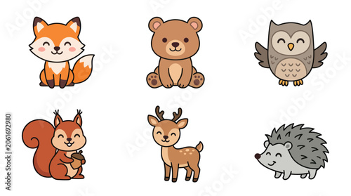 Photography Cute Forest Animals Collection: Fox, Bear, Owl, Squirrel, Deer, Hedgehog