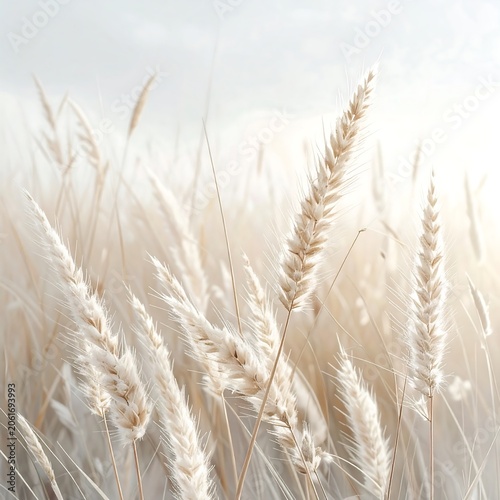 Close up of frosted grass blades in winter.
