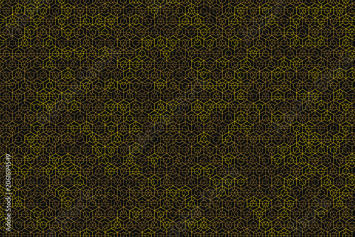 фотографія Intricate golden geometric pattern on black background, tessellated hexagons tes