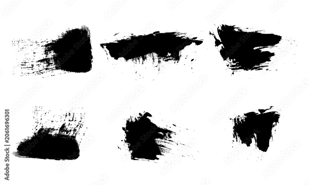 Fototapeta premium Collection of abstract black brush strokes on white background for artistic design and texture