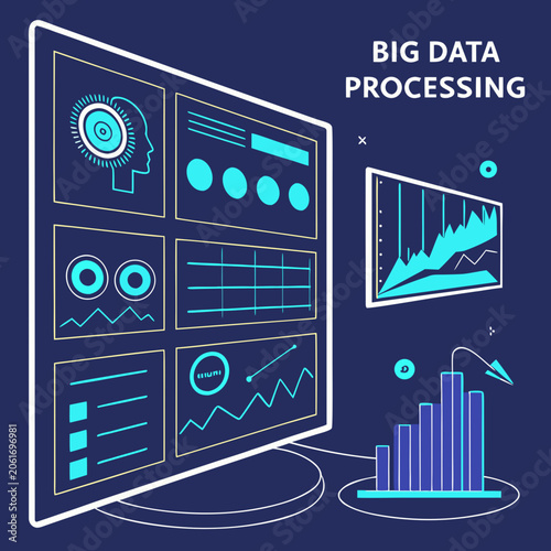 Obraz na płótnie Big data processing dashboard with charts and analytics visualization bar chart