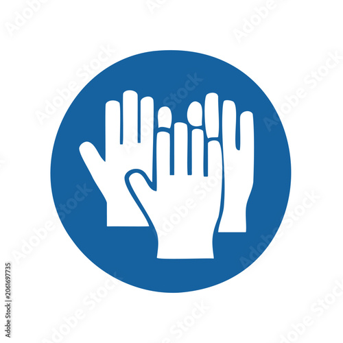 Bild auf Leinwand Mandatory safety gloves required blue circular icon design.