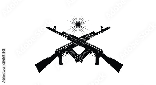 Fotografía Crossed assault rifles with starburst black silhouette