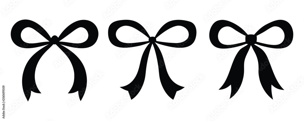 Fototapeta premium Set of black silhouette gift bows vector illustration. Invitation, banners, gift cards, congratulation vector