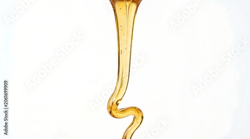 Golden Liquid Honey Drip Flowing Downwards Isolated on a Clean White Studio Background
