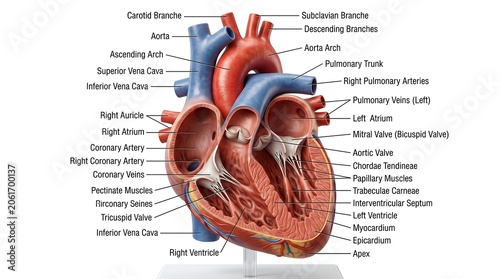 Anatomical Model of Human Heart Cross Section with Detailed Labels