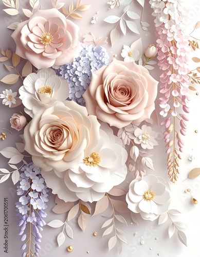 Close up of pink and white macarons with flowers.