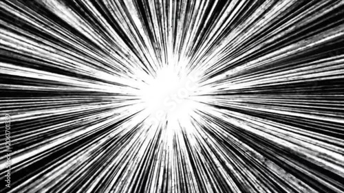 White starburst radial explosion light rays on black background