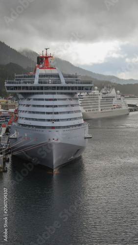 Modern luxury cruiseship cruise ship liner Brilliant Lady in port of Ketchikan, AK during summer Alaska wilderness adventure Last frontier landscape nature scenery cruising