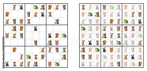 Animal-themed Sudoku puzzle grid with colorful illustrations  