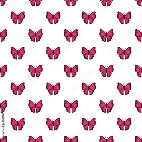 Repeating vibrant pink butterflies forming a decorative seamless pattern on a white background
