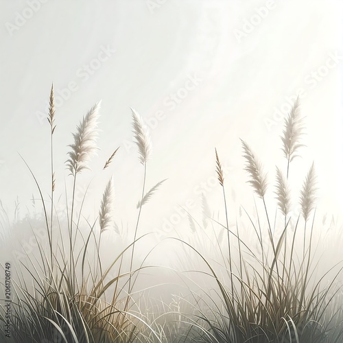 Close up of tall white pampas grass in mist.
