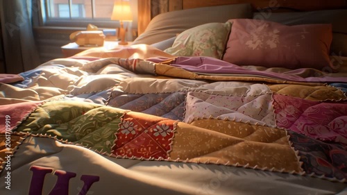 Cozy Quilt Pattern with 'Wrapped In Love' Text Background Concept