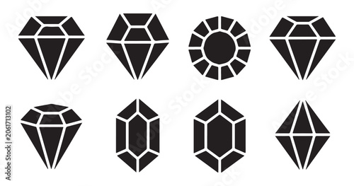 Set of luxury diamond silhouettes in various styles and cuts on clean transparent background file.