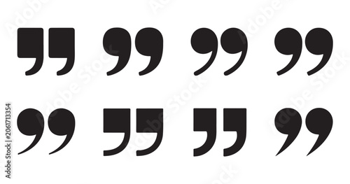 Photos Set of various black quotation mark symbols for typography layout and editorial graphic text design