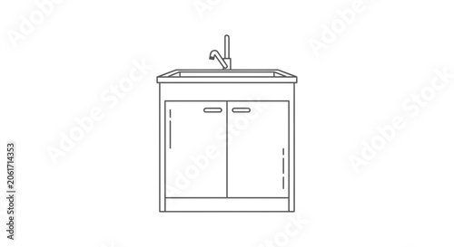 Vector illustration of a modern black and white kitchen trolley cart with sink