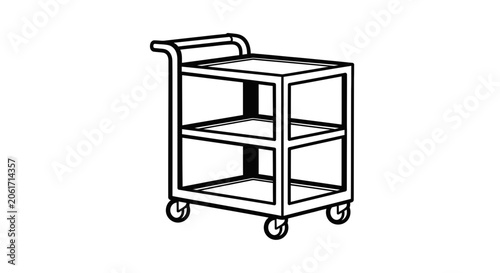Black and white illustration of a service cart on wheels