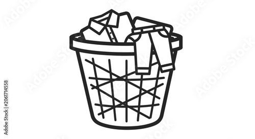 A simple monochrome vector illustration of a laundry basket filled with clothes