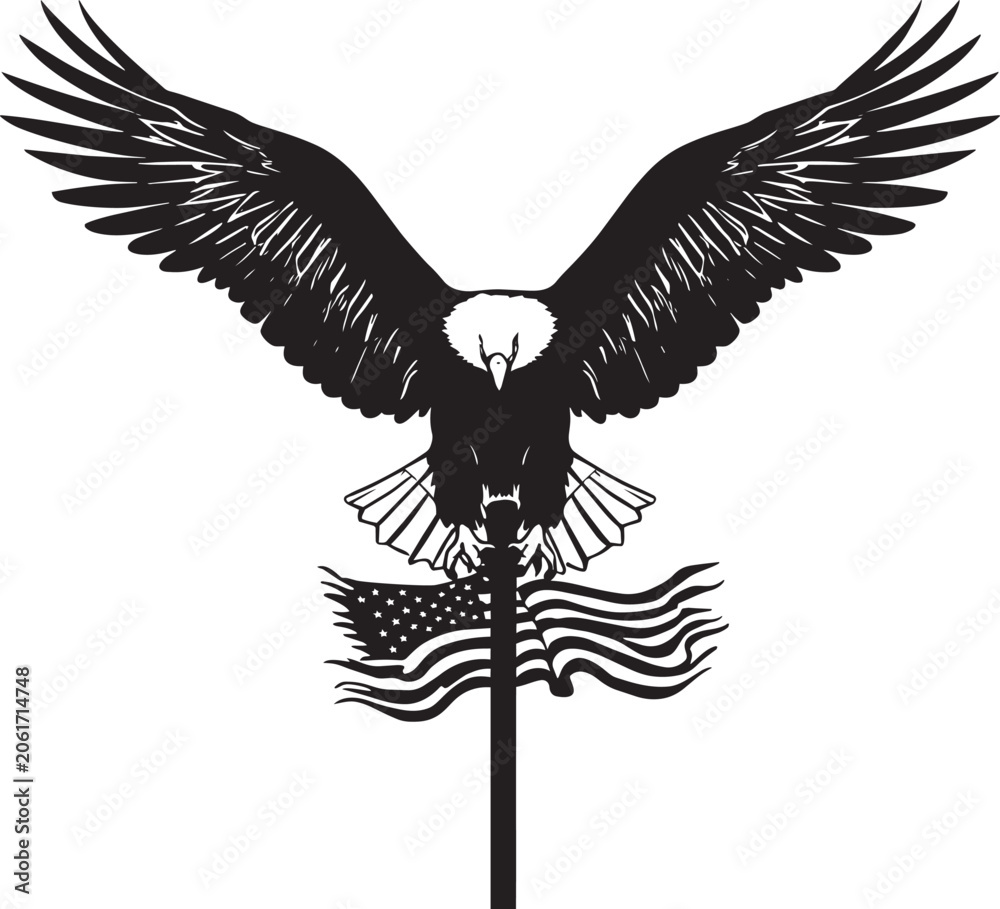 Fototapeta premium American Eagle Silhouette with USA Flag Patriotic Independence Day Veteran Vector Collection