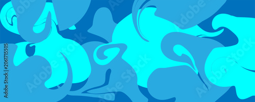 Abstract blue background featuring organic fluid shapes, dynamic liquid waves, and cyan camouflage patterns