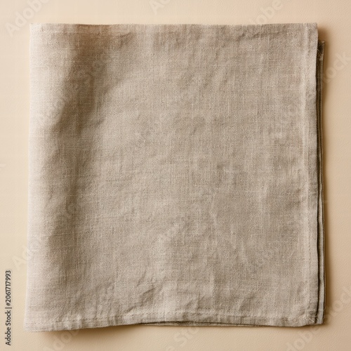 Clean linen napkin placed on a neutral background ready for use at a dining table