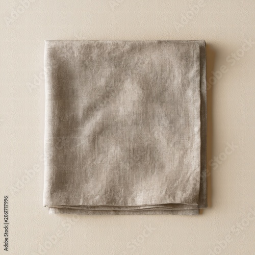 Linen cloth folded neatly on a beige surface in a simple indoor setting