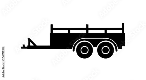 Minimal black silhouette icon, simple flat vector, bold black shape, no, no shading silhouette of a tandem axle utility trailer for hauling cargo on a, flat icon style