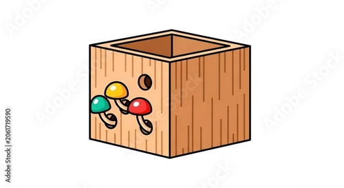 Mushroom growing kit in a wooden cube box container