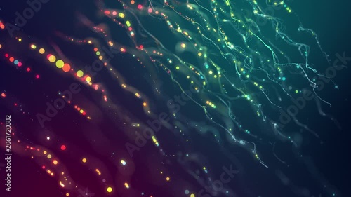 3d render particles Bright teal and magenta particles drifting. Glowing specks of teal and magenta dance in darkness. Illuminated particles in vibrant teal and magenta glide seamlessly through shadows