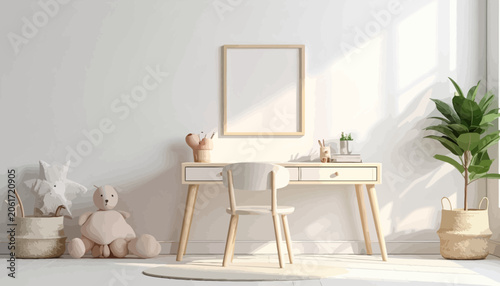 Fotografía White wooden kids dressing table set.