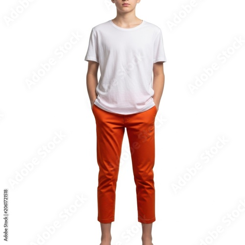 Casual outfit featuring a white t-shirt and bright red cropped trousers