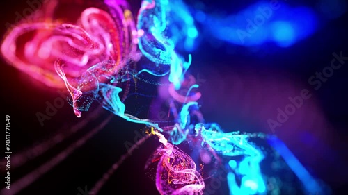 3d render glowing ink Dreamy galaxy with glowing particles. Vivid nebula featuring drifting particles and luminous filaments in space. Ethereal cosmic cloud enveloped by glowing threads and soft