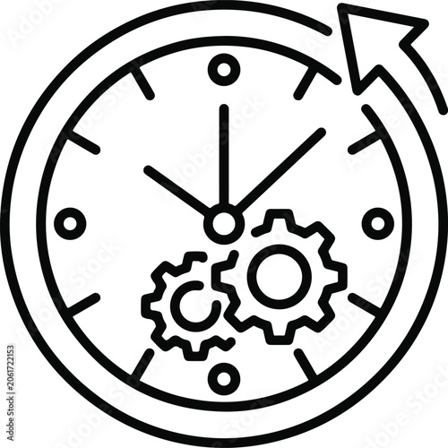  Time and Process Management Icon – Clock with Gears and Rotating Arrow