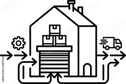  Logistics and Supply Chain Management Icon – Warehouse with Inbound and Outbound Shipments