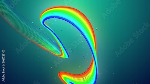 3d render VJ Loop particles Lively spectrum bands carve through dark blue skies creating captivating imagery. Animated vivid color streaks twist and carve across deep azure backgrounds producing